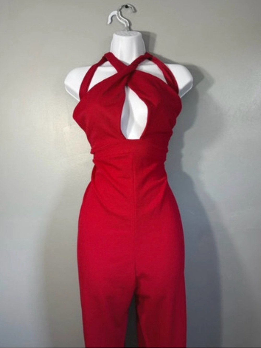 Charlotte Russe Red Twist-Halter Jumpsuit